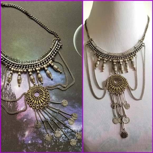 Jewelry - Boho Festoon necklace antique gold silver tone